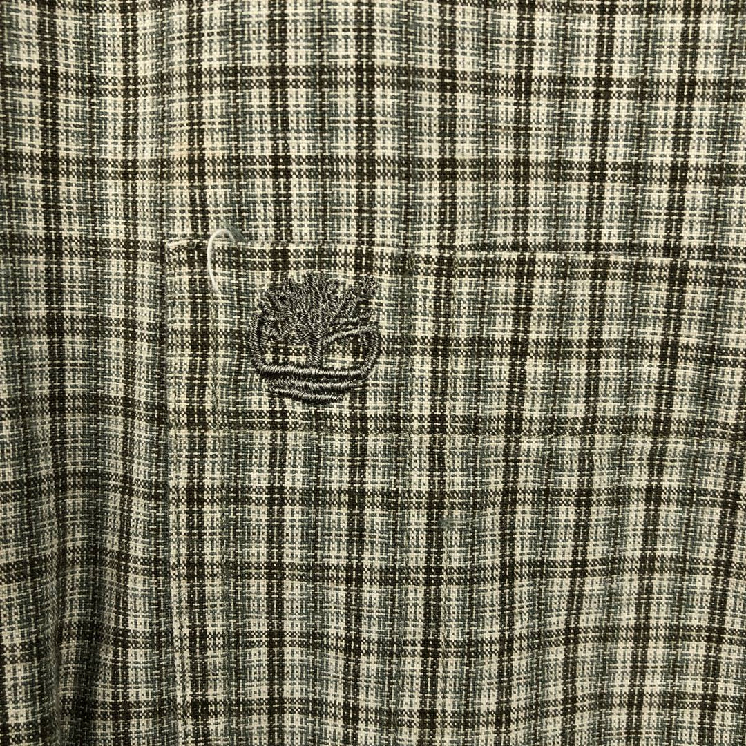 Timberland long-sleeved button-down check shirt, men's size L (approx.) cotton Khaki type sage green Vintage Second Hand