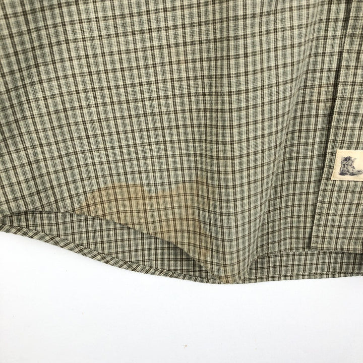 Timberland long-sleeved button-down check shirt, men's size L (approx.) cotton Khaki type sage green Vintage Second Hand