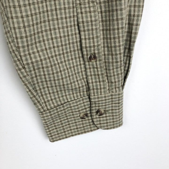 Timberland long-sleeved button-down check shirt, men's size L (approx.) cotton Khaki type sage green Vintage Second Hand