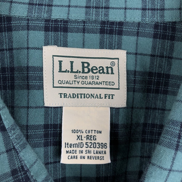 LLBean Traditional Fit Long-Sleeve Cotton Check Shirt, Men's Size XL (approx.) cotton Green type dark green Vintage Second Hand