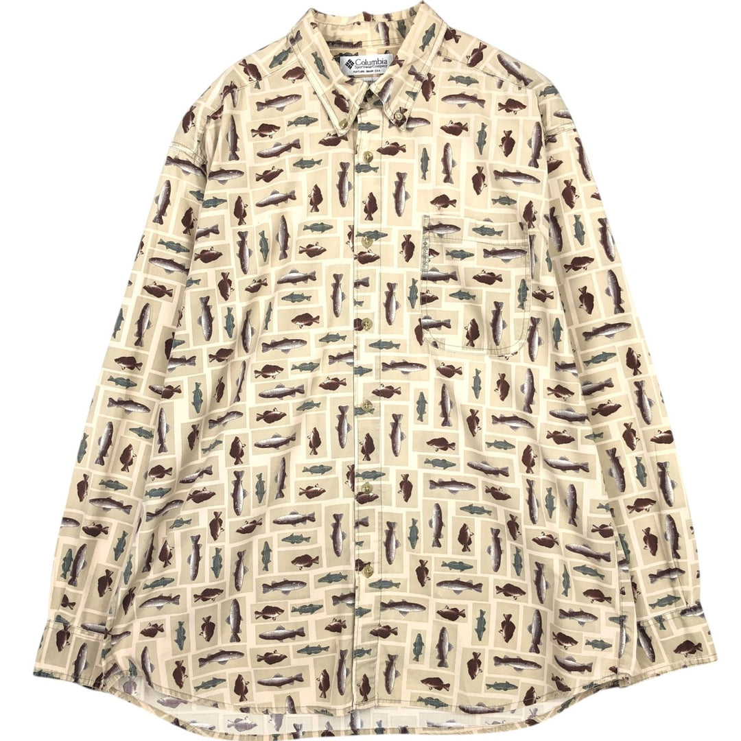 1990'S Columbia Long-Sleeve Button-Down Shirt, Men's Size L (approx.), Vintage cotton white type Vintage Second Hand