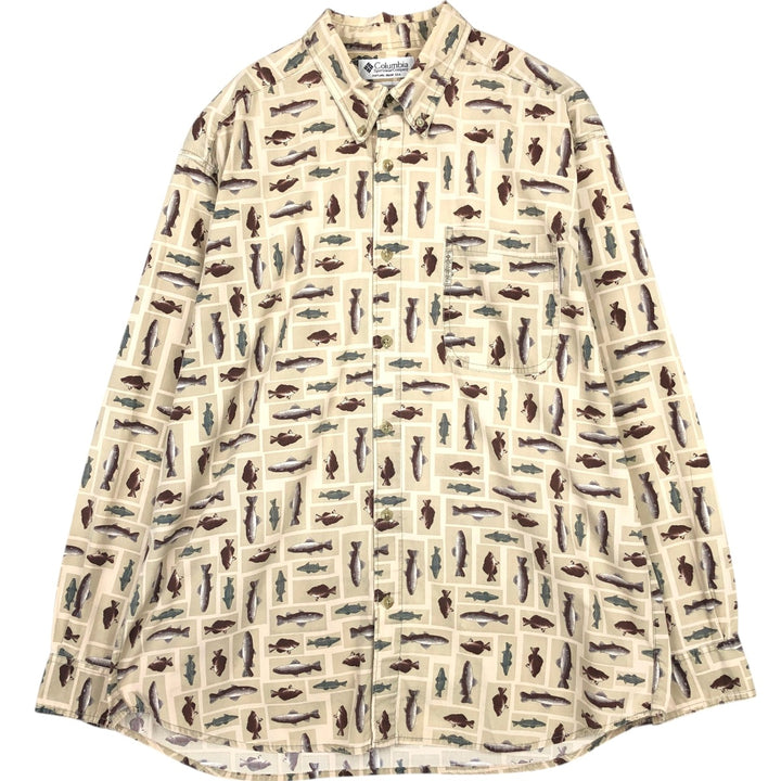 1990'S Columbia Long-Sleeve Button-Down Shirt, Men's Size L (approx.), Vintage cotton white type Vintage Second Hand