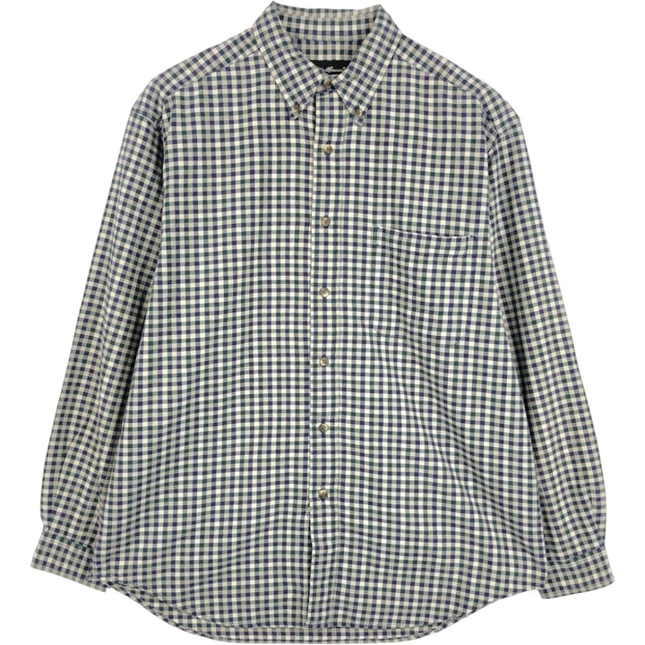 Eddie Bauer Gingham Check Long-Sleeve Button-Down Check Shirt, Men's Size M (approx.) cotton navy blue type Vintage Second Hand