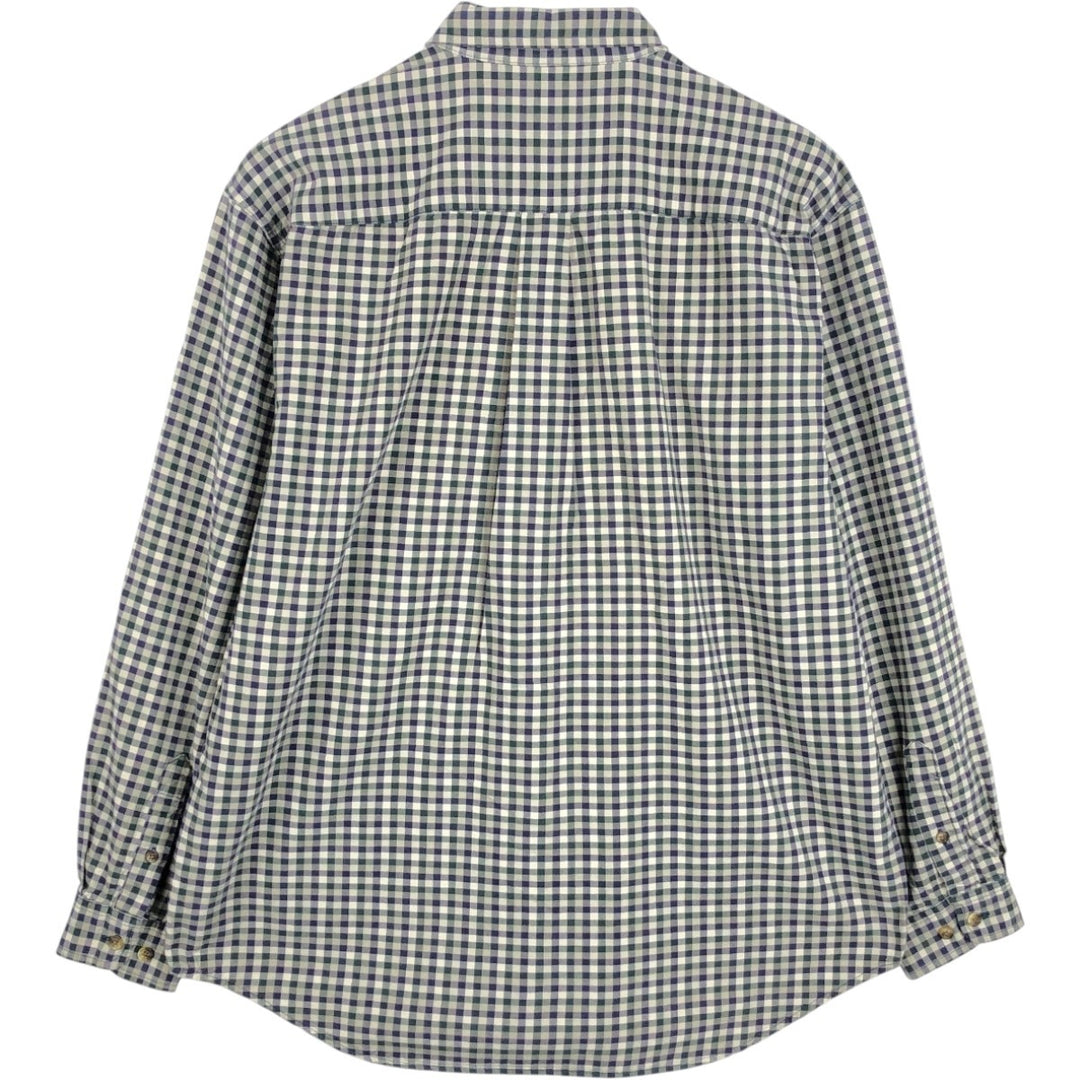 Eddie Bauer Gingham Check Long-Sleeve Button-Down Check Shirt, Men's Size M (approx.) cotton navy blue type Vintage Second Hand