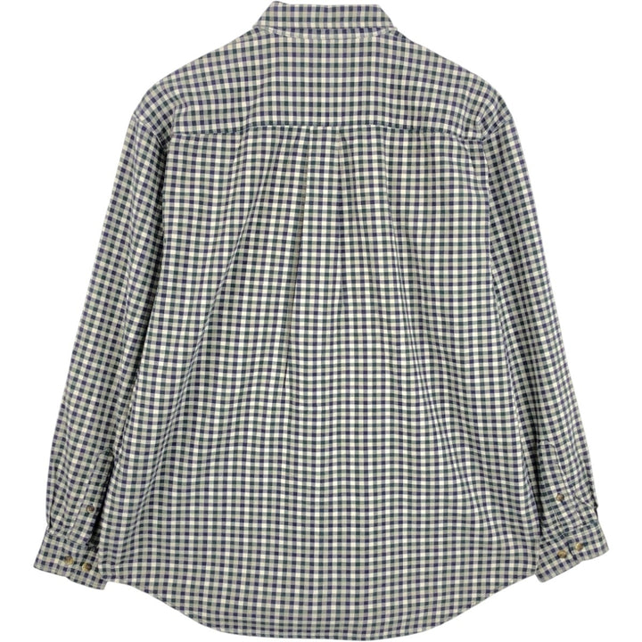 Eddie Bauer Gingham Check Long-Sleeve Button-Down Check Shirt, Men's Size M (approx.) cotton navy blue type Vintage Second Hand