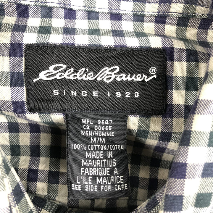 Eddie Bauer Gingham Check Long-Sleeve Button-Down Check Shirt, Men's Size M (approx.) cotton navy blue type Vintage Second Hand