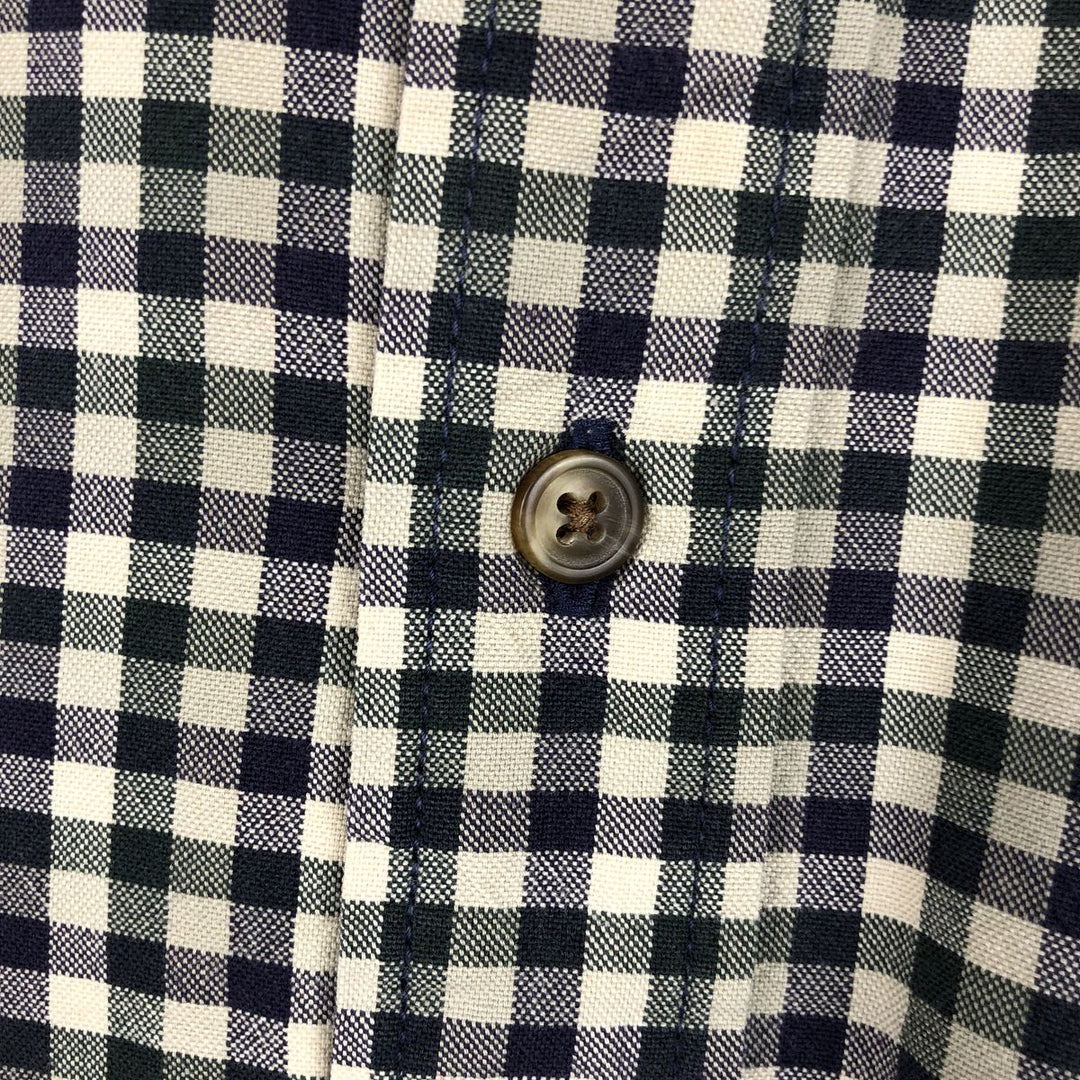 Eddie Bauer Gingham Check Long-Sleeve Button-Down Check Shirt, Men's Size M (approx.) cotton navy blue type Vintage Second Hand