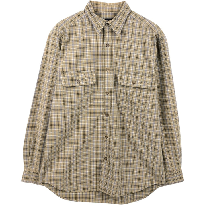 Eddie Bauer Long-Sleeve Cotton Check Shirt, Men's Size S (approx.) cotton beige type brown Vintage Second Hand