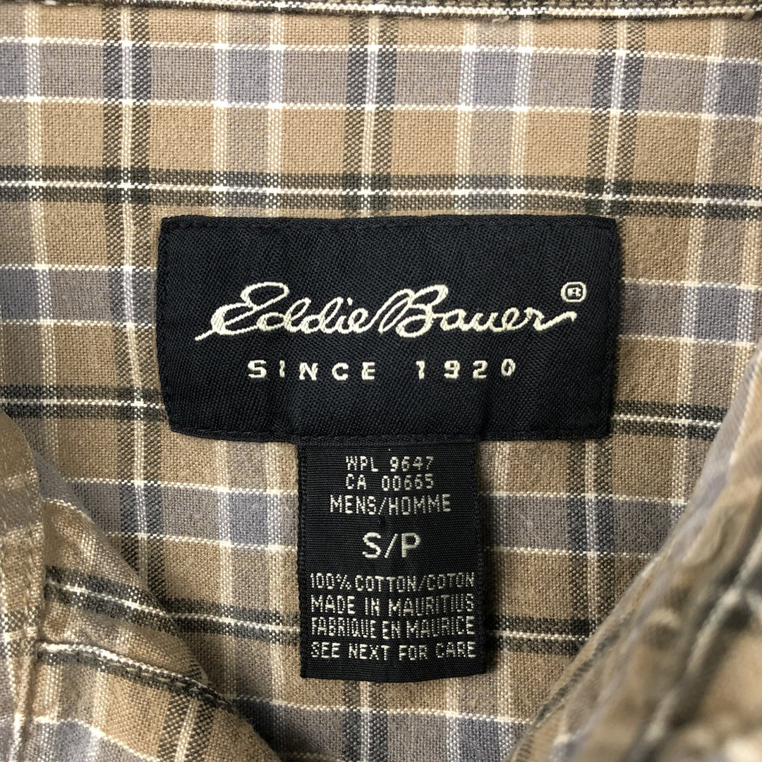 Eddie Bauer Long-Sleeve Cotton Check Shirt, Men's Size S (approx.) cotton beige type brown Vintage Second Hand