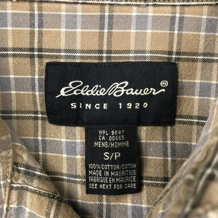 Eddie Bauer Long-Sleeve Cotton Check Shirt, Men's Size S (approx.) cotton beige type brown Vintage Second Hand