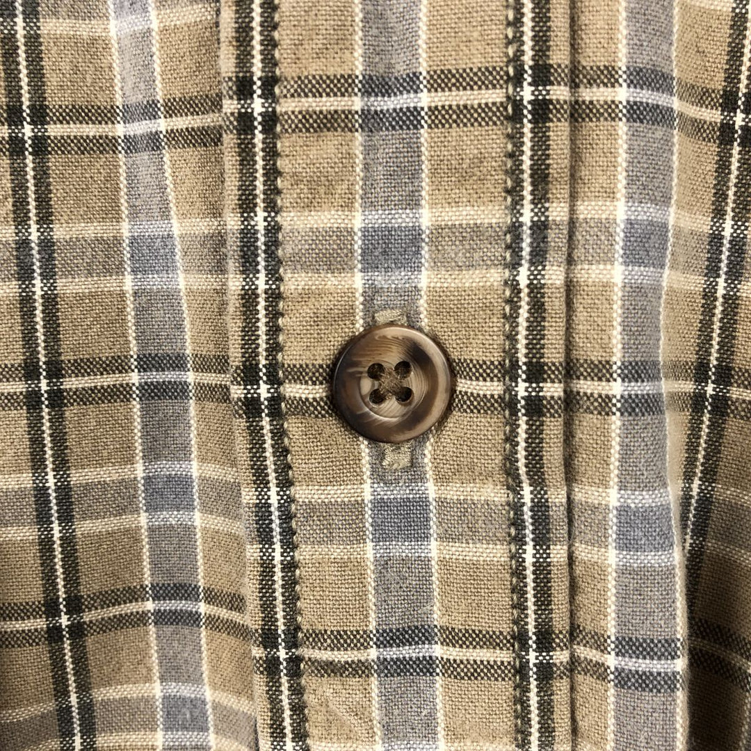 Eddie Bauer Long-Sleeve Cotton Check Shirt, Men's Size S (approx.) cotton beige type brown Vintage Second Hand