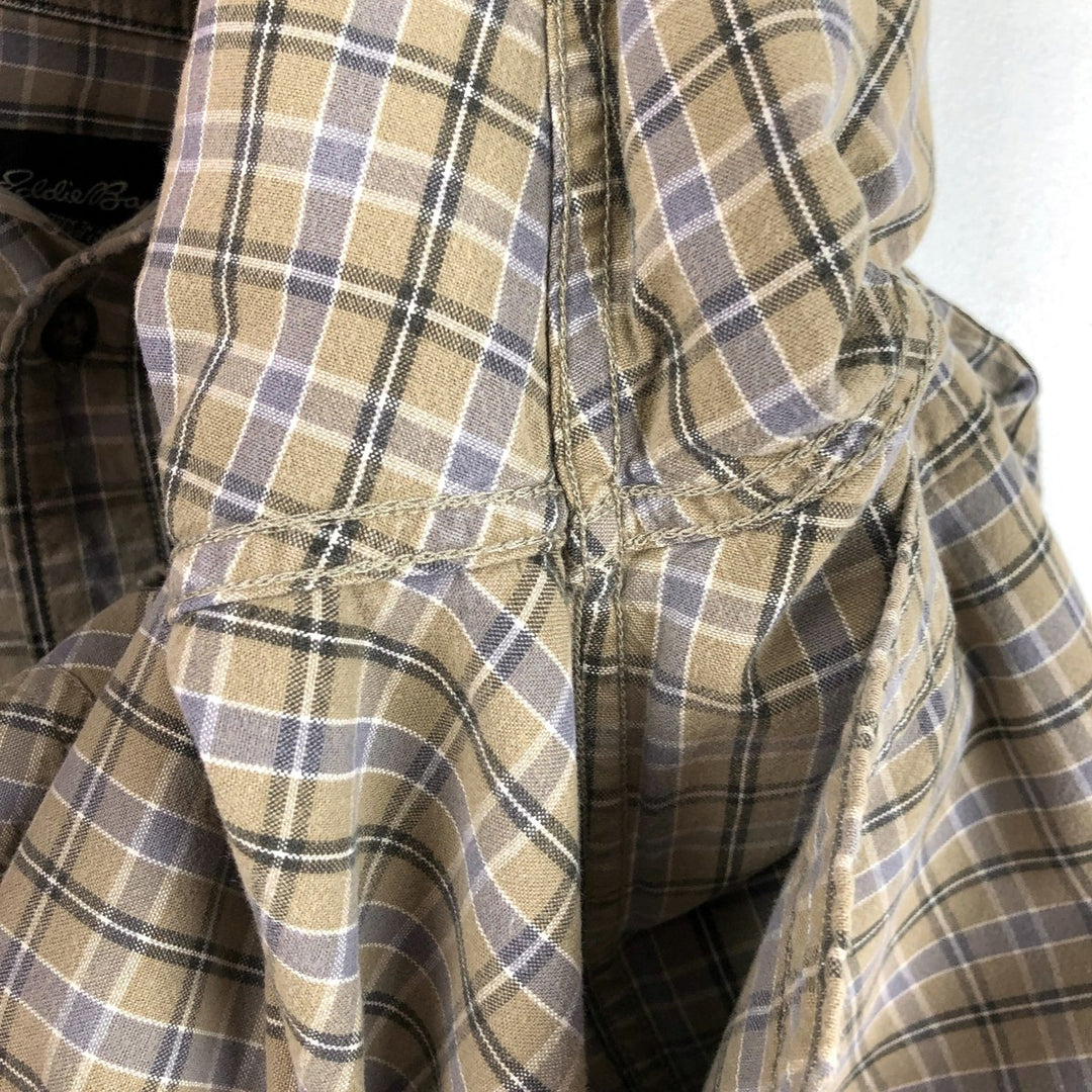 Eddie Bauer Long-Sleeve Cotton Check Shirt, Men's Size S (approx.) cotton beige type brown Vintage Second Hand