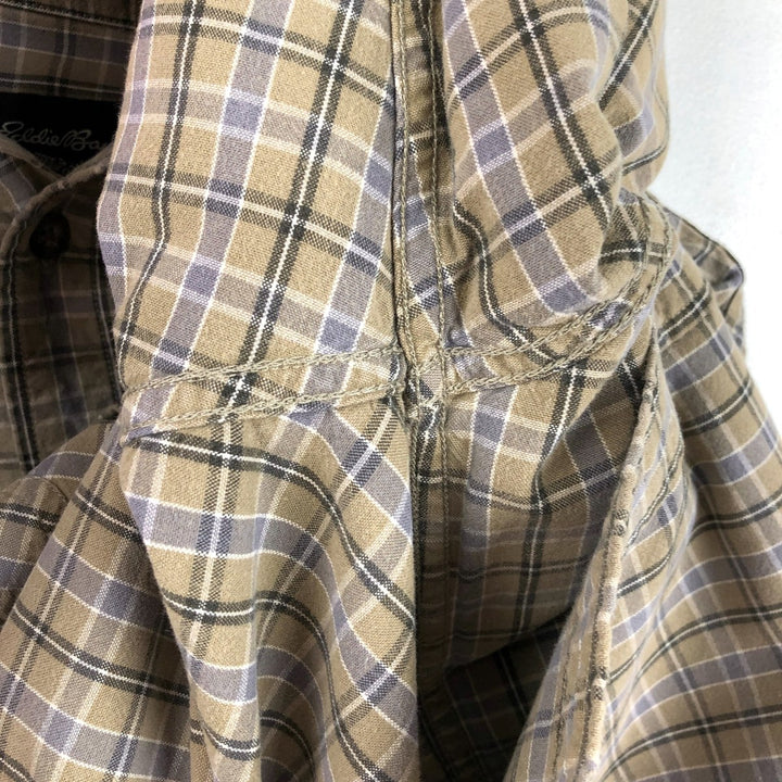 Eddie Bauer Long-Sleeve Cotton Check Shirt, Men's Size S (approx.) cotton beige type brown Vintage Second Hand