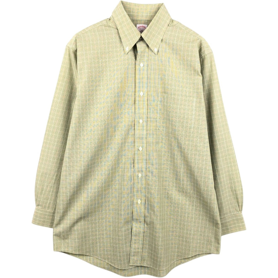 Brooks Brothers 346 Long Sleeve Button-Down Check Shirt, Men's Size Medium cotton Khaki type sage green Vintage Second Hand