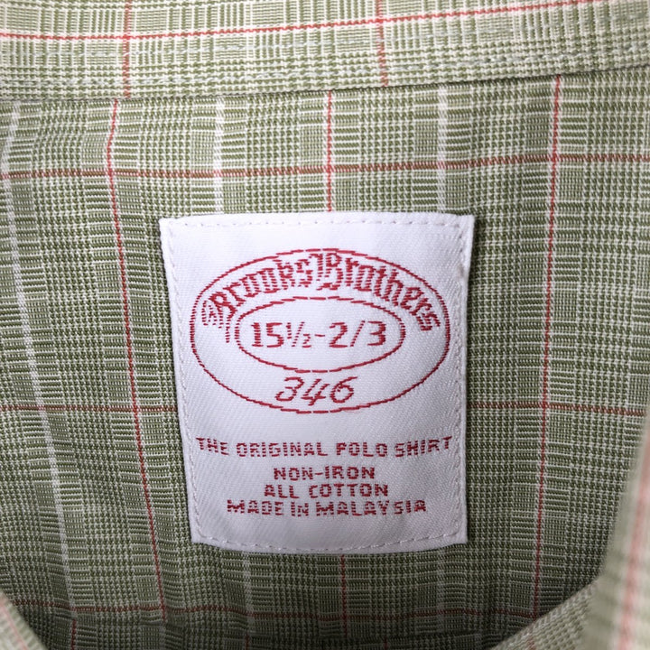 Brooks Brothers 346 Long Sleeve Button-Down Check Shirt, Men's Size Medium cotton Khaki type sage green Vintage Second Hand