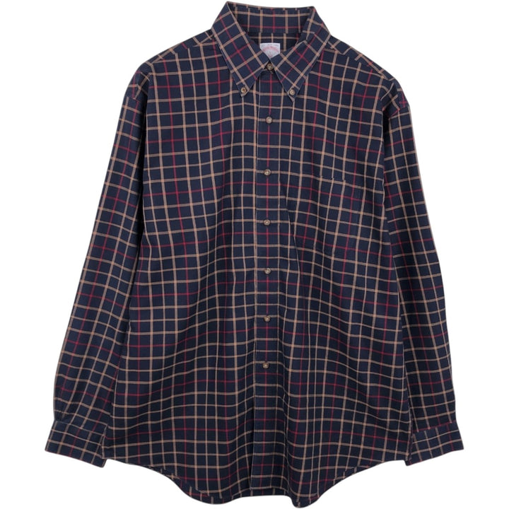 Brooks Brothers Long Sleeve Button-Down Check Shirt, Men's Size L cotton black type Vintage Second Hand