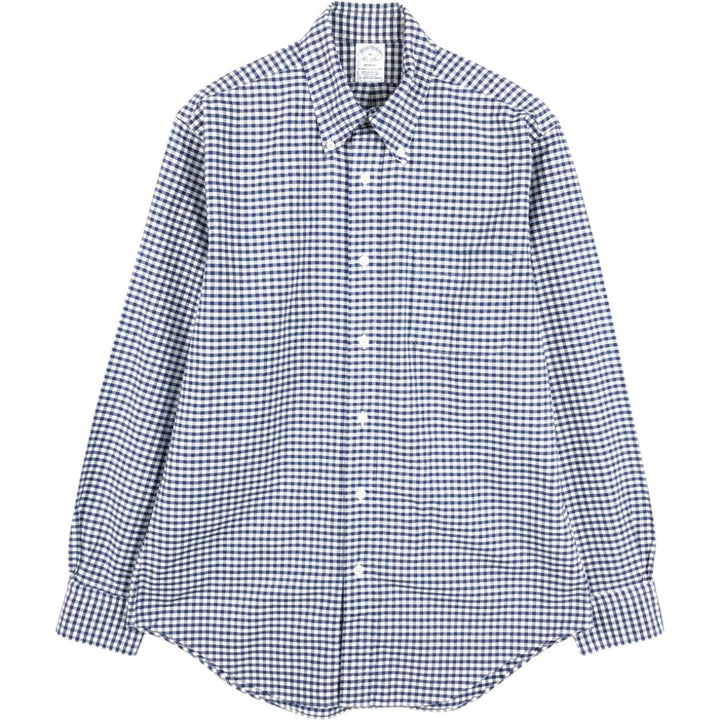 Brooks Brothers Est.1818 REGENT Gingham Check Long-Sleeve Button-Down Check Shirt, Made in USA, Men's Size M (approx.) Supima Cotton navy blue type Vintage Second Hand