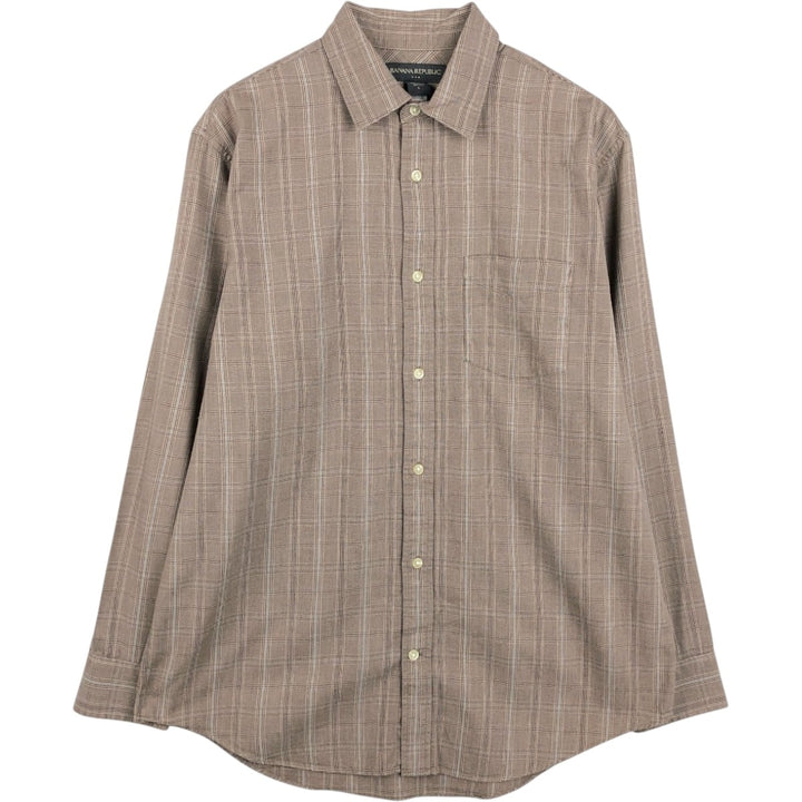 Banana Republic Long-Sleeve Cotton Check Shirt, Men's Size L (approx.) cotton beige type brown Vintage Second Hand