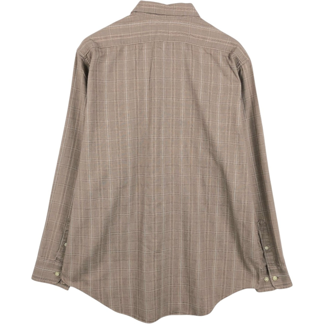 Banana Republic Long-Sleeve Cotton Check Shirt, Men's Size L (approx.) cotton beige type brown Vintage Second Hand