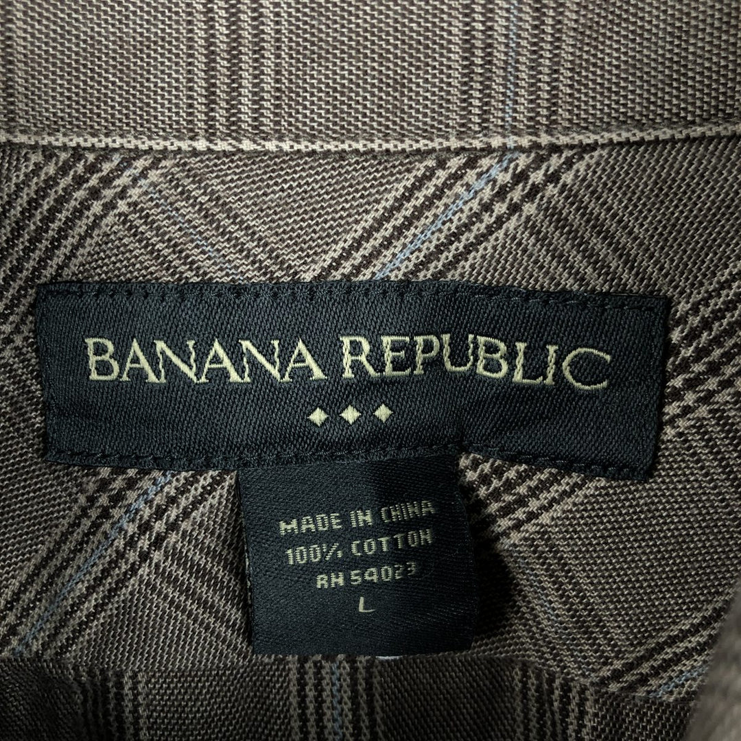 Banana Republic Long-Sleeve Cotton Check Shirt, Men's Size L (approx.) cotton beige type brown Vintage Second Hand