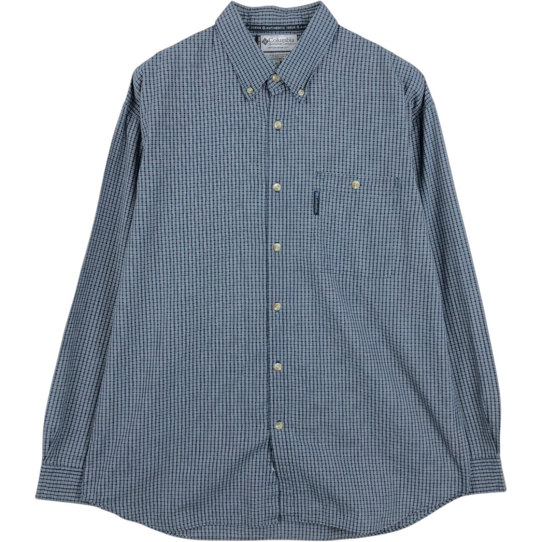 90s-00'S Columbia Authentic Issue Long-Sleeve Button-Down Check Shirt, Men's Size XL (Equivalent), Vintage cotton navy blue type Vintage Second Hand