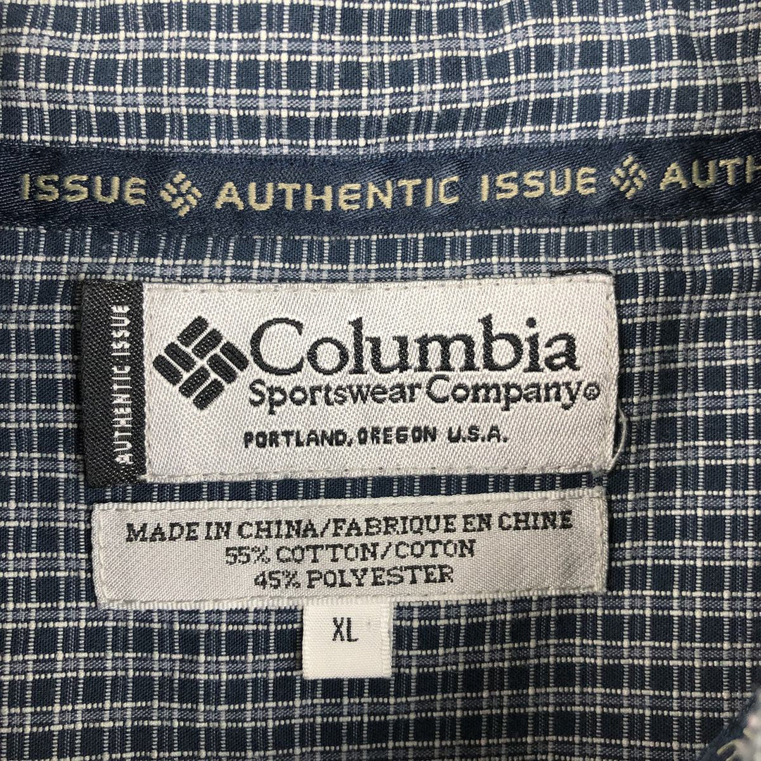 90s-00'S Columbia Authentic Issue Long-Sleeve Button-Down Check Shirt, Men's Size XL (Equivalent), Vintage cotton navy blue type Vintage Second Hand