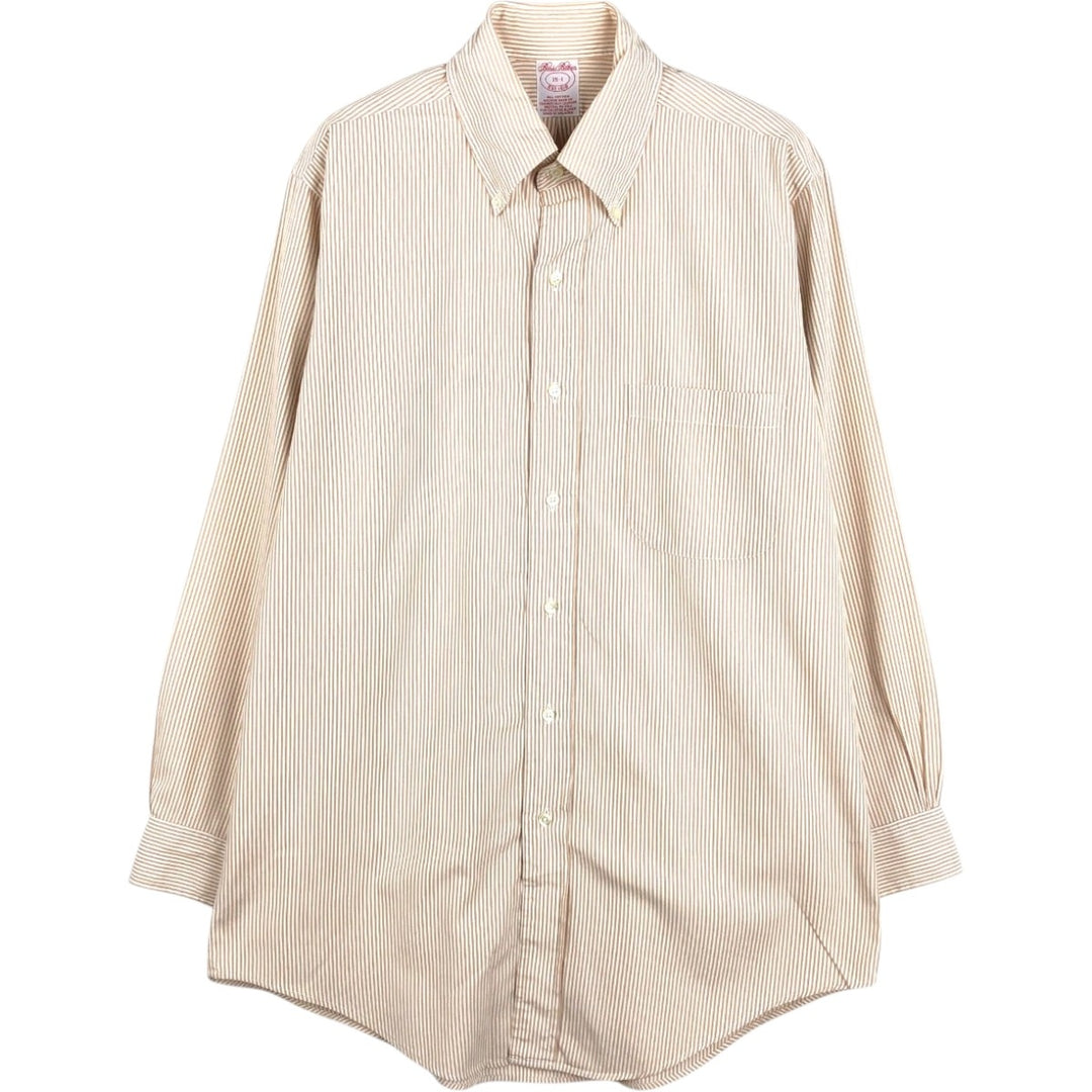 Brooks Brothers Est.1818 Long Sleeve Button-Down Striped Shirt, Men's M Size cotton beige type brown Vintage Second Hand