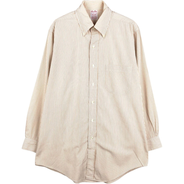Brooks Brothers Est.1818 Long Sleeve Button-Down Striped Shirt, Men's M Size cotton beige type brown Vintage Second Hand