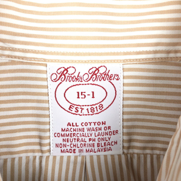Brooks Brothers Est.1818 Long Sleeve Button-Down Striped Shirt, Men's M Size cotton beige type brown Vintage Second Hand