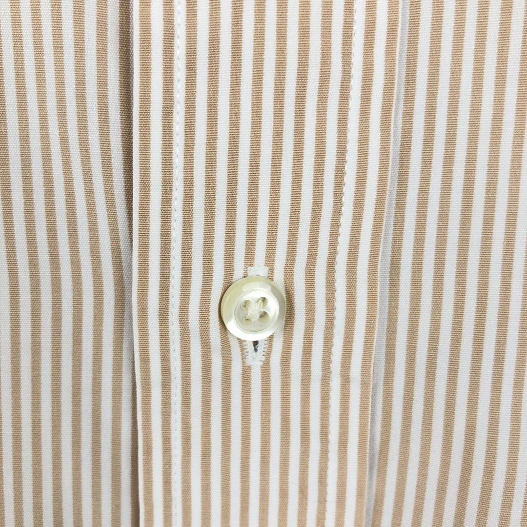 Brooks Brothers Est.1818 Long Sleeve Button-Down Striped Shirt, Men's M Size cotton beige type brown Vintage Second Hand