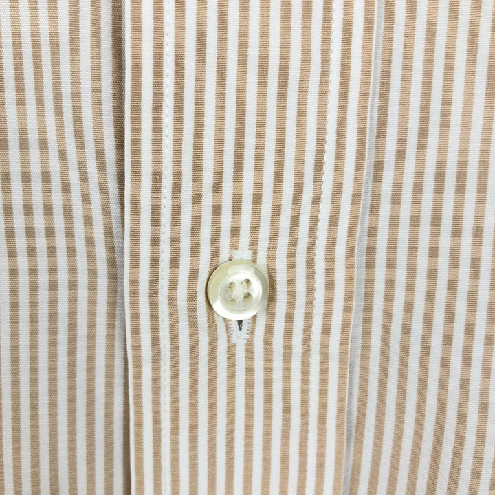 Brooks Brothers Est.1818 Long Sleeve Button-Down Striped Shirt, Men's M Size cotton beige type brown Vintage Second Hand
