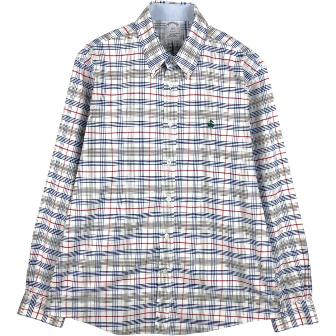 Brooks Brothers 1818 REGENT Long Sleeve Button-Down Check Shirt, Men's Size L cotton blue type Vintage Second Hand