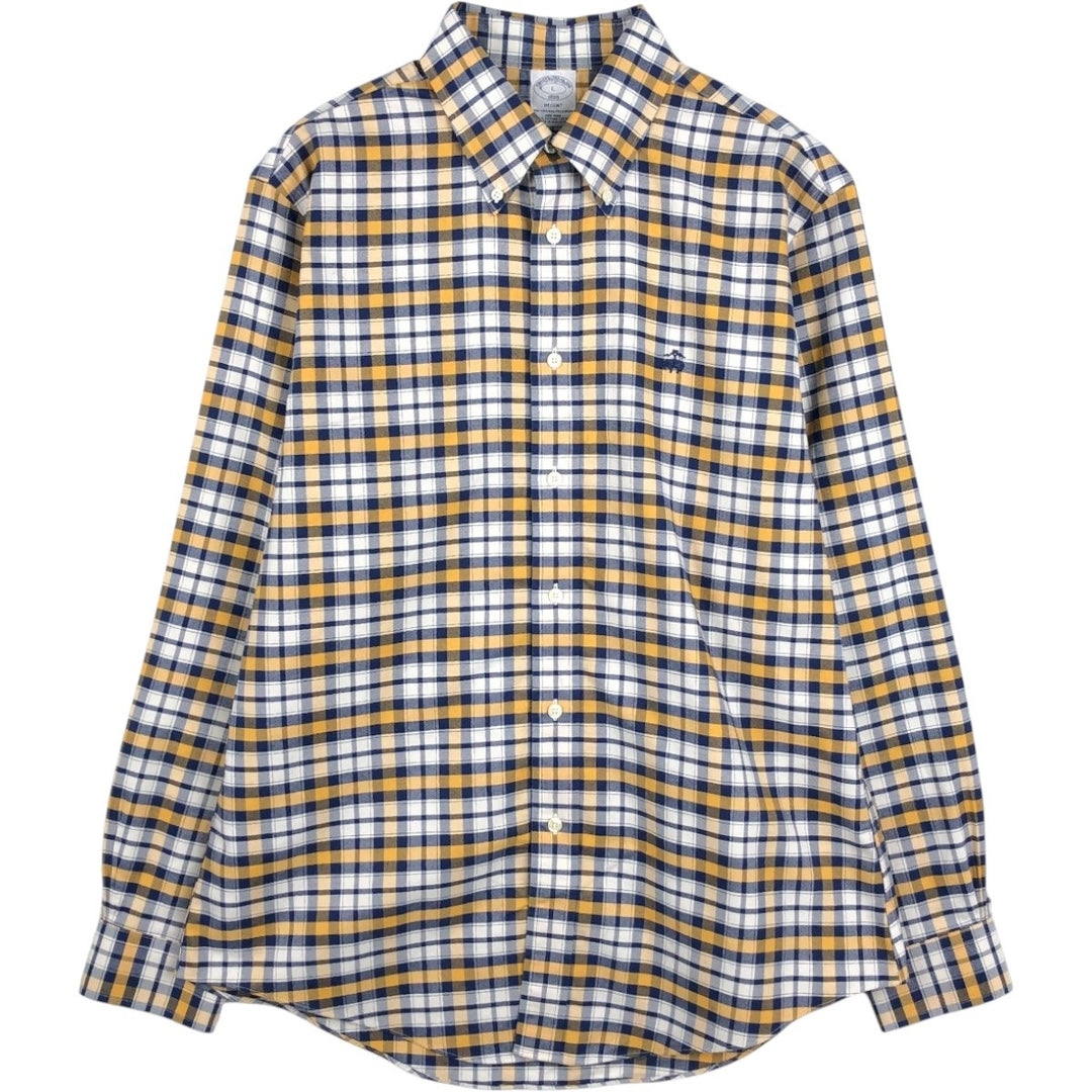 Brooks Brothers 1818 REGENT Long Sleeve Button-Down Check Shirt, Men's Size L Supima Cotton navy blue type Vintage Second Hand