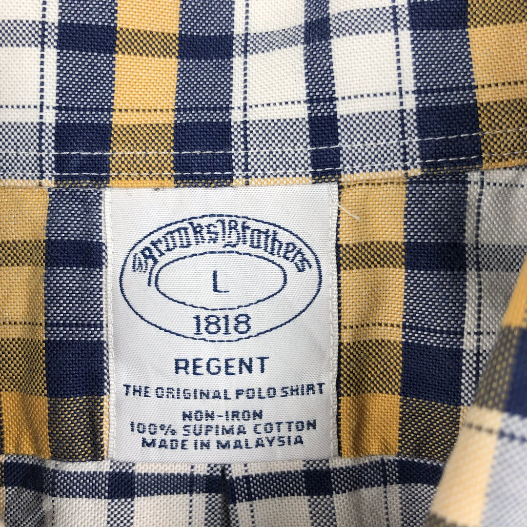 Brooks Brothers 1818 REGENT Long Sleeve Button-Down Check Shirt, Men's Size L Supima Cotton navy blue type Vintage Second Hand