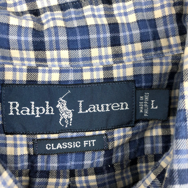 Ralph Lauren Classic Fit Long Sleeve Button Down Check Shirt, Men's Size L cotton blue type Vintage Second Hand