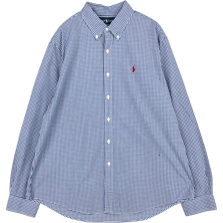 Ralph Lauren CUSTOM FIT Gingham Check Long Sleeve Button Down Check Shirt Men's XL cotton blue type Vintage Second Hand
