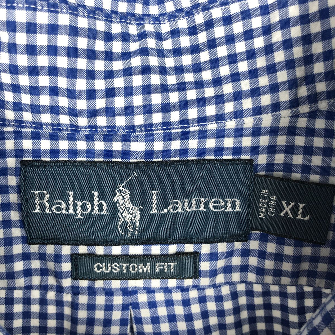 Ralph Lauren CUSTOM FIT Gingham Check Long Sleeve Button Down Check Shirt Men's XL cotton blue type Vintage Second Hand