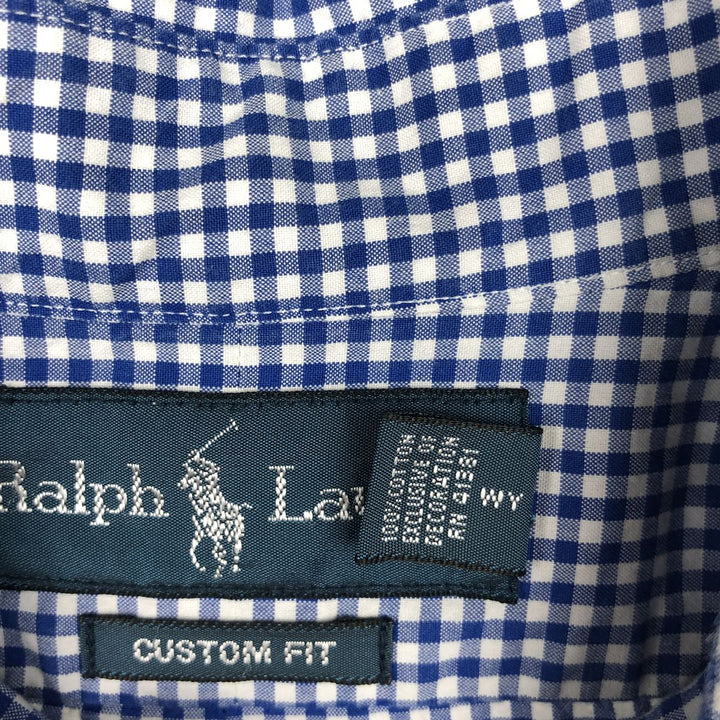 Ralph Lauren CUSTOM FIT Gingham Check Long Sleeve Button Down Check Shirt Men's XL cotton blue type Vintage Second Hand