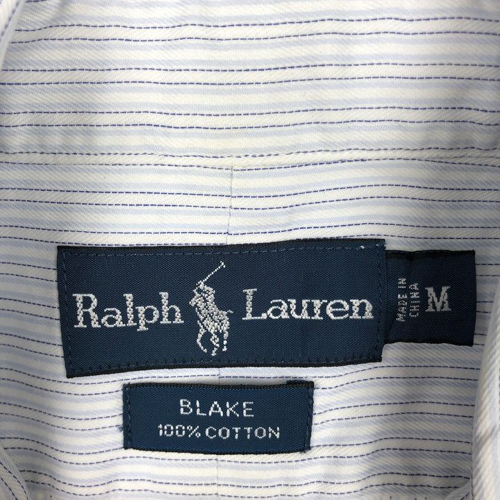 Ralph Lauren POLO by Ralph Lauren BLAKE Long-Sleeve Button-Down Striped Shirt, Men's Size M (approx.) cotton white type Vintage Second Hand