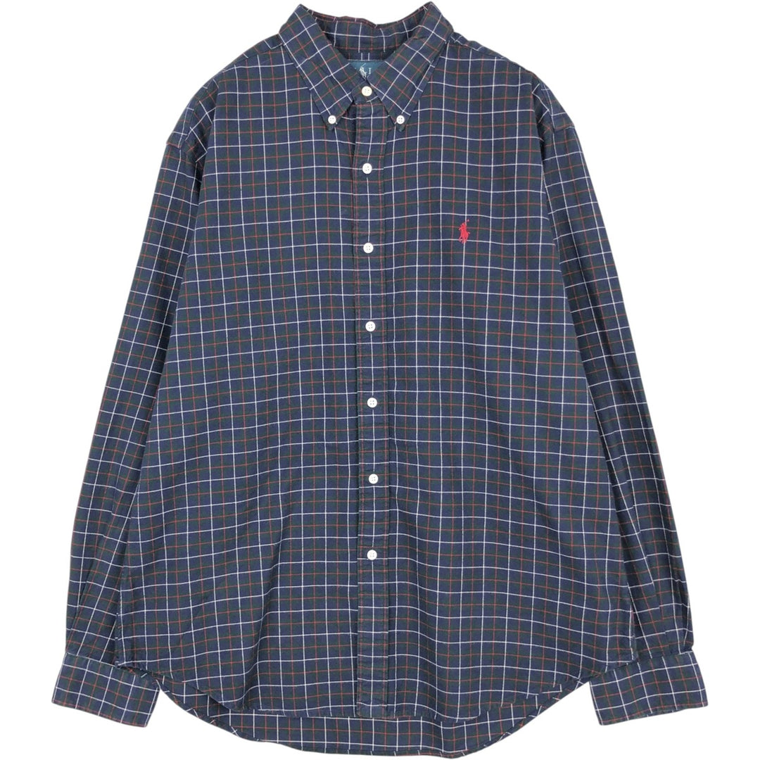 Ralph Lauren Classic Fit Long Sleeve Button Down Check Shirt, Men's Size L cotton navy blue type Vintage Second Hand
