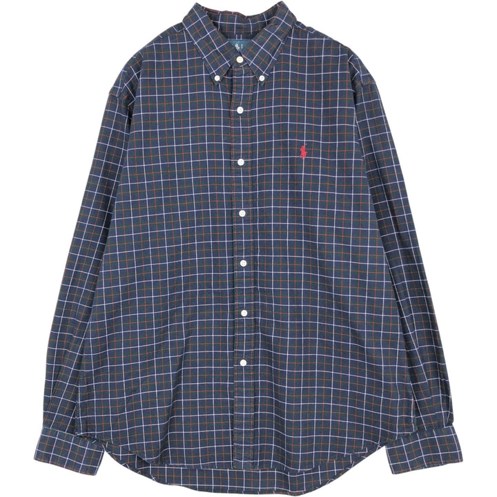 Ralph Lauren Classic Fit Long Sleeve Button Down Check Shirt, Men's Size L cotton navy blue type Vintage Second Hand