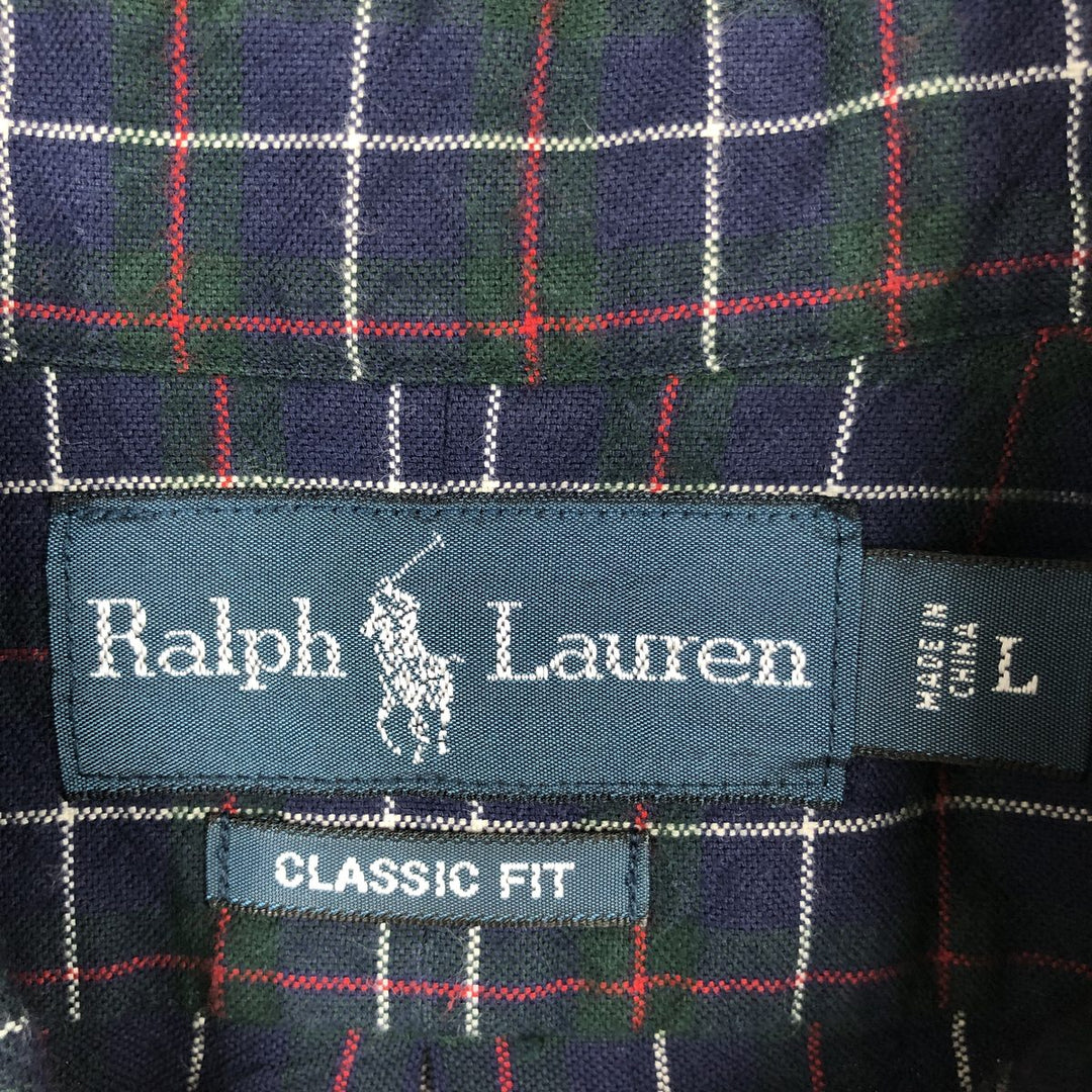 Ralph Lauren Classic Fit Long Sleeve Button Down Check Shirt, Men's Size L cotton navy blue type Vintage Second Hand
