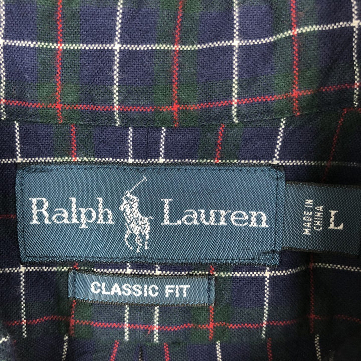 Ralph Lauren Classic Fit Long Sleeve Button Down Check Shirt, Men's Size L cotton navy blue type Vintage Second Hand