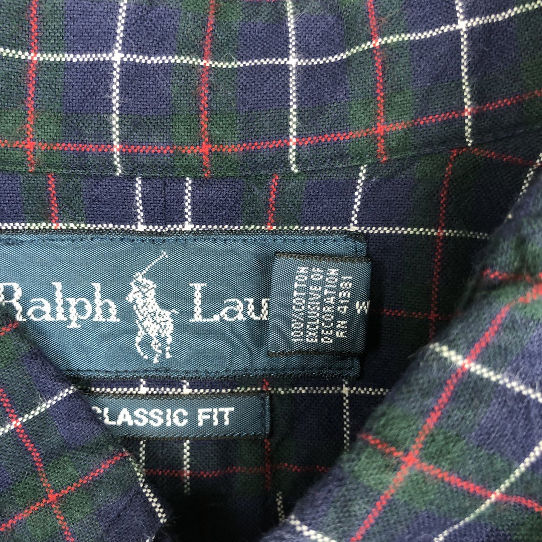 Ralph Lauren Classic Fit Long Sleeve Button Down Check Shirt, Men's Size L cotton navy blue type Vintage Second Hand