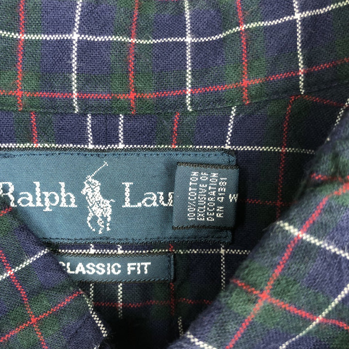 Ralph Lauren Classic Fit Long Sleeve Button Down Check Shirt, Men's Size L cotton navy blue type Vintage Second Hand