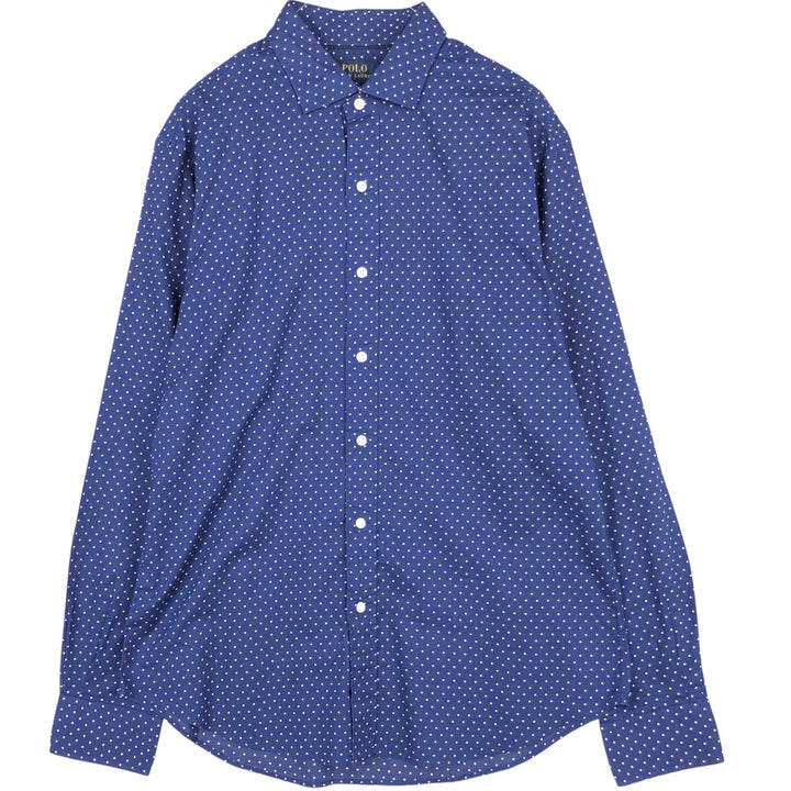 Ralph Lauren SLIM FIT long-sleeved cotton shirt with polka dot pattern, men's size L (approx.) cotton Navy blue Vintage Second Hand