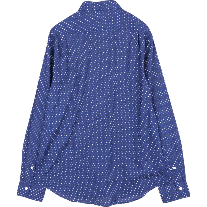 Ralph Lauren SLIM FIT long-sleeved cotton shirt with polka dot pattern, men's size L (approx.) cotton Navy blue Vintage Second Hand