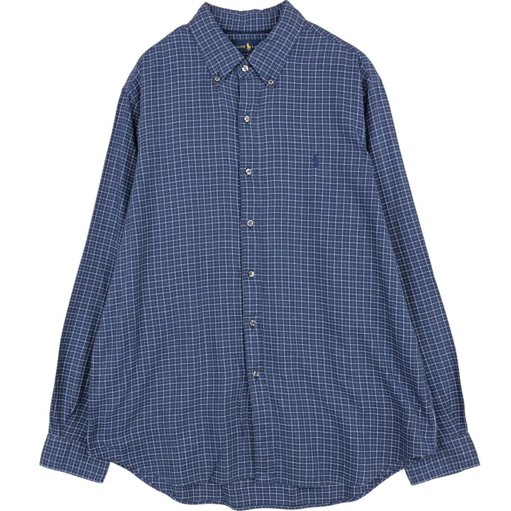Ralph Lauren Classic Fit Long Sleeve Button Down Check Shirt Men's XL cotton Navy blue Vintage Second Hand