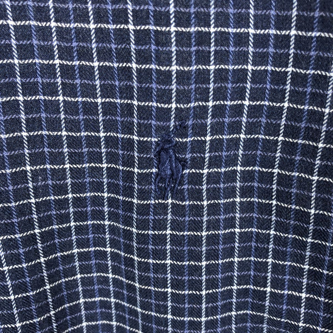 Ralph Lauren Classic Fit Long Sleeve Button Down Check Shirt Men's XL cotton Navy blue Vintage Second Hand