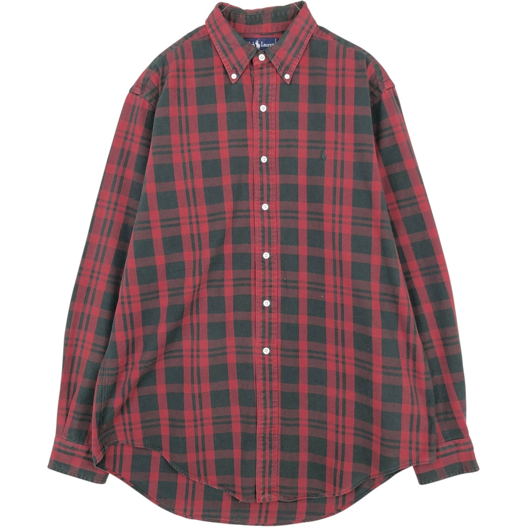 Ralph Lauren long sleeve button down check shirt, men's size L cotton red type Vintage Second Hand